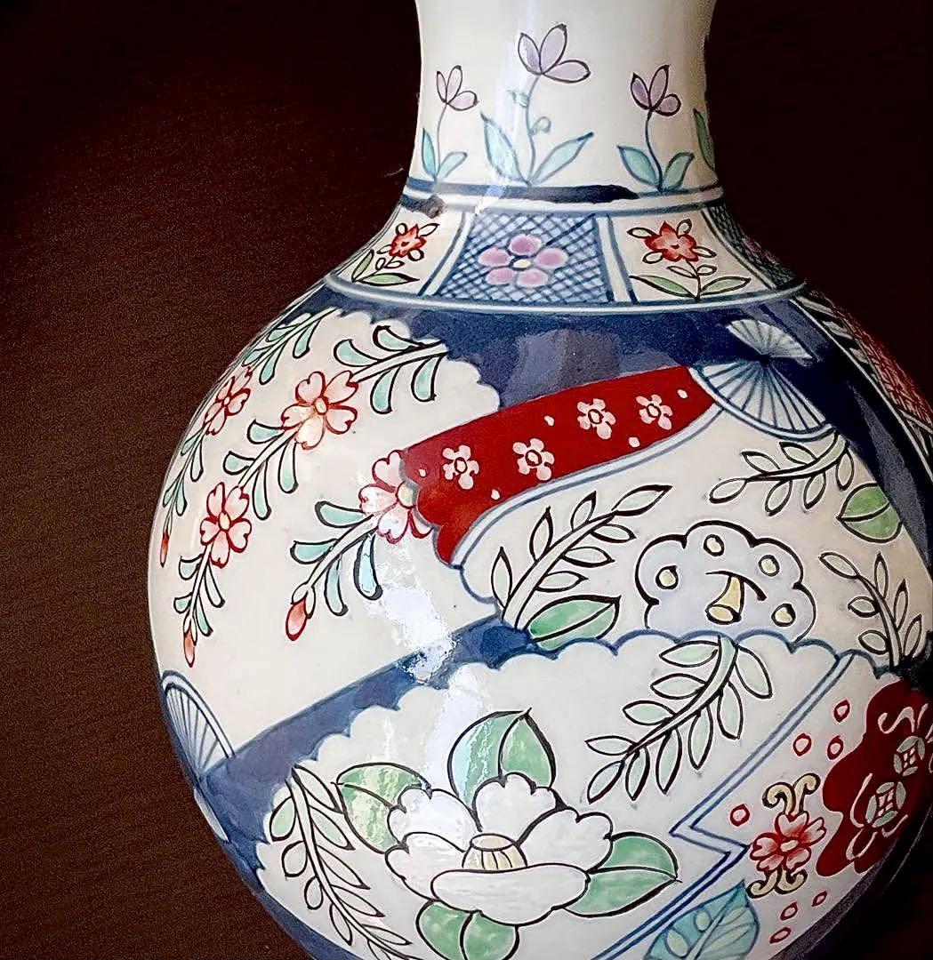 №８７６　佐藤走波（六代）　花瓶or つぼ　染錦　扇絵辻が花文【特特選•一点物】