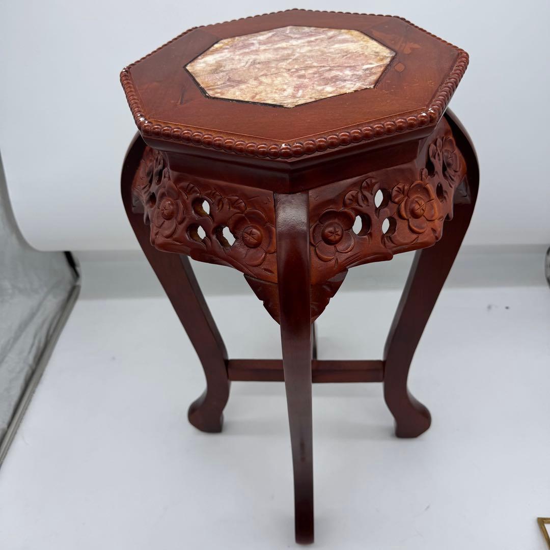 李朝様式家具 銘木 花梨 透かし彫り サイドテーブル 八角形 花台 飾り台