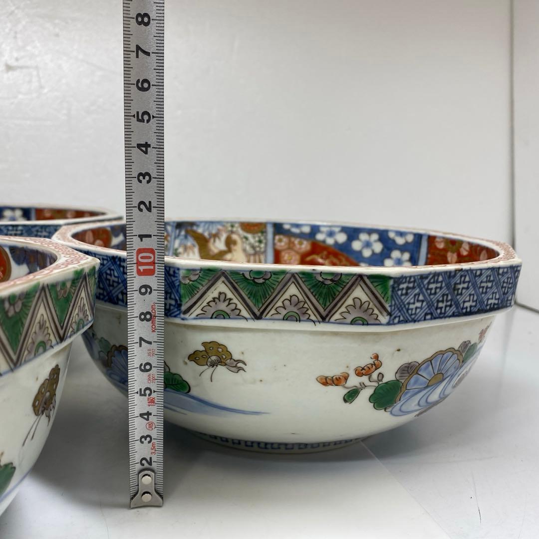 古伊万里　染錦　面取　鉢3点　麒麟図　タサコサ　東さ7-1124③