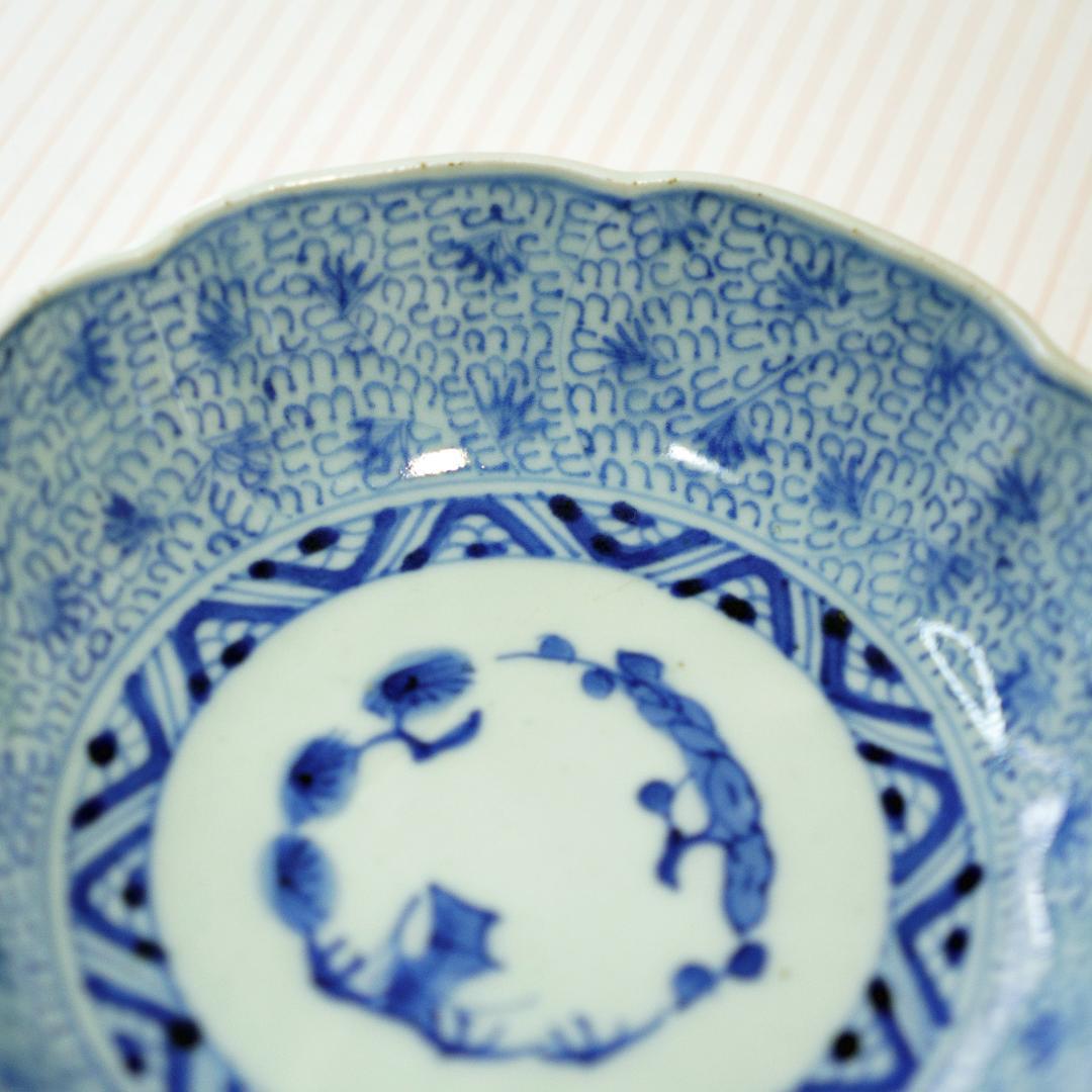 古伊万里　染付　微塵唐草 輪花縁　なます皿　成化年製 5枚セット