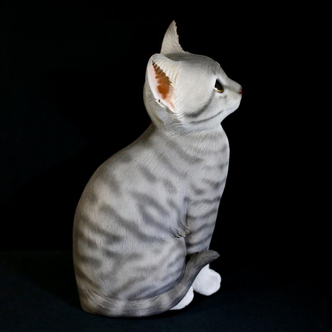 【レア美品】仔猫 子猫 長納魚竹 長納魚丈 彫刻 ネコ置物 箱あり 送料込み