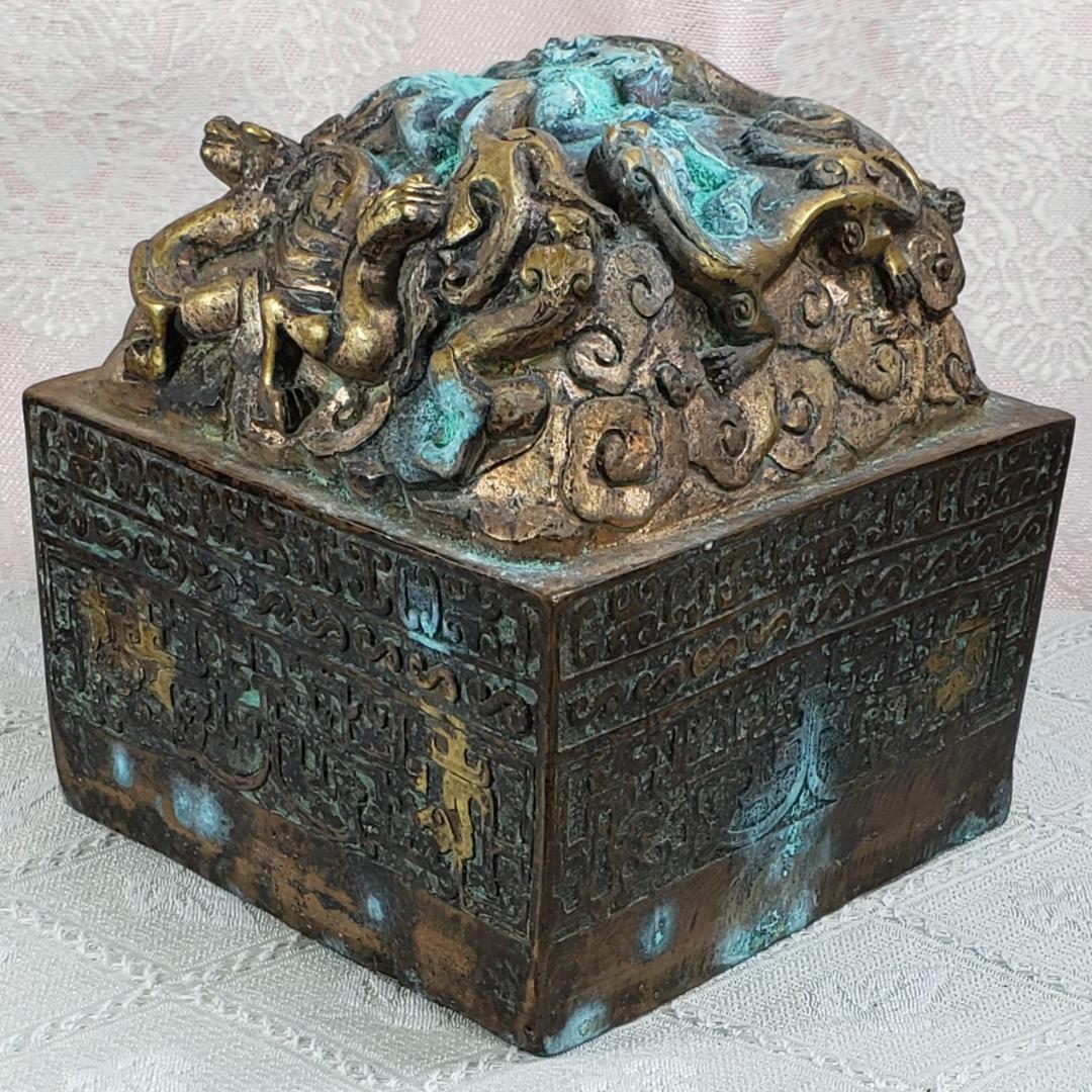 ◆『清朝 九龍 金銅璽（じ）：金銅印鑑』清朝時代皇帝印◆検）玉璽 乾隆帝 康熙帝