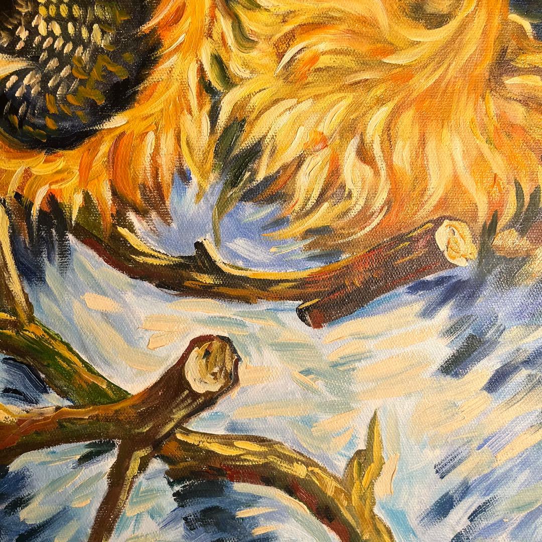 ★秀作★ 手描き油絵 ゴッホ 4本の切ったひまわり 絵画 インテリア 油彩画