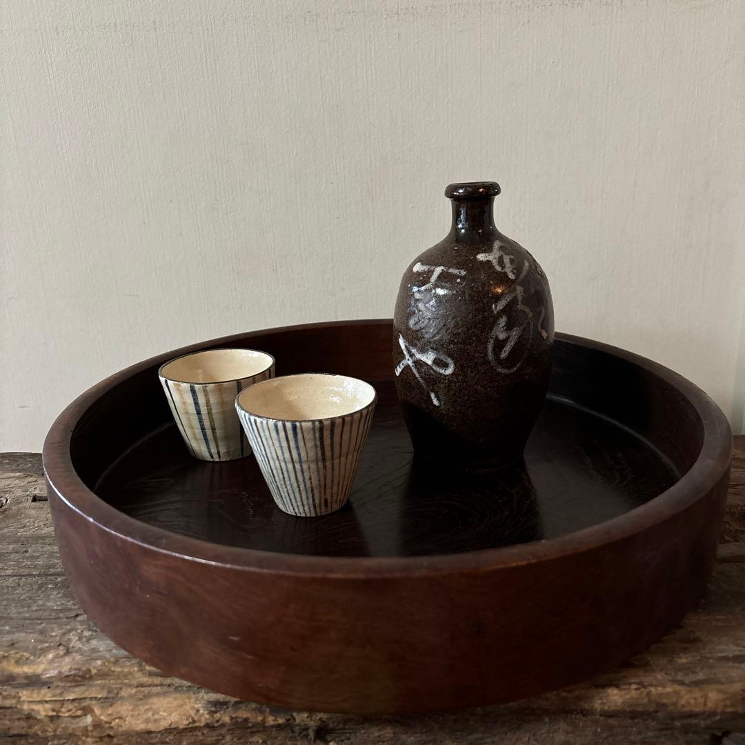 丹波　イッチン紋栗酒小徳利　16cm 明治　花入酒器　骨董.花入.古民芸.筒描