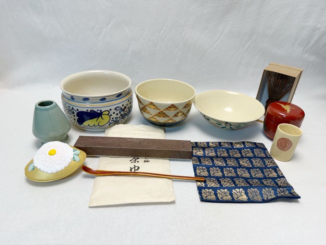 未使用 茶道具 木製真塗 今日 千歳盆 十二点セット 紙箱