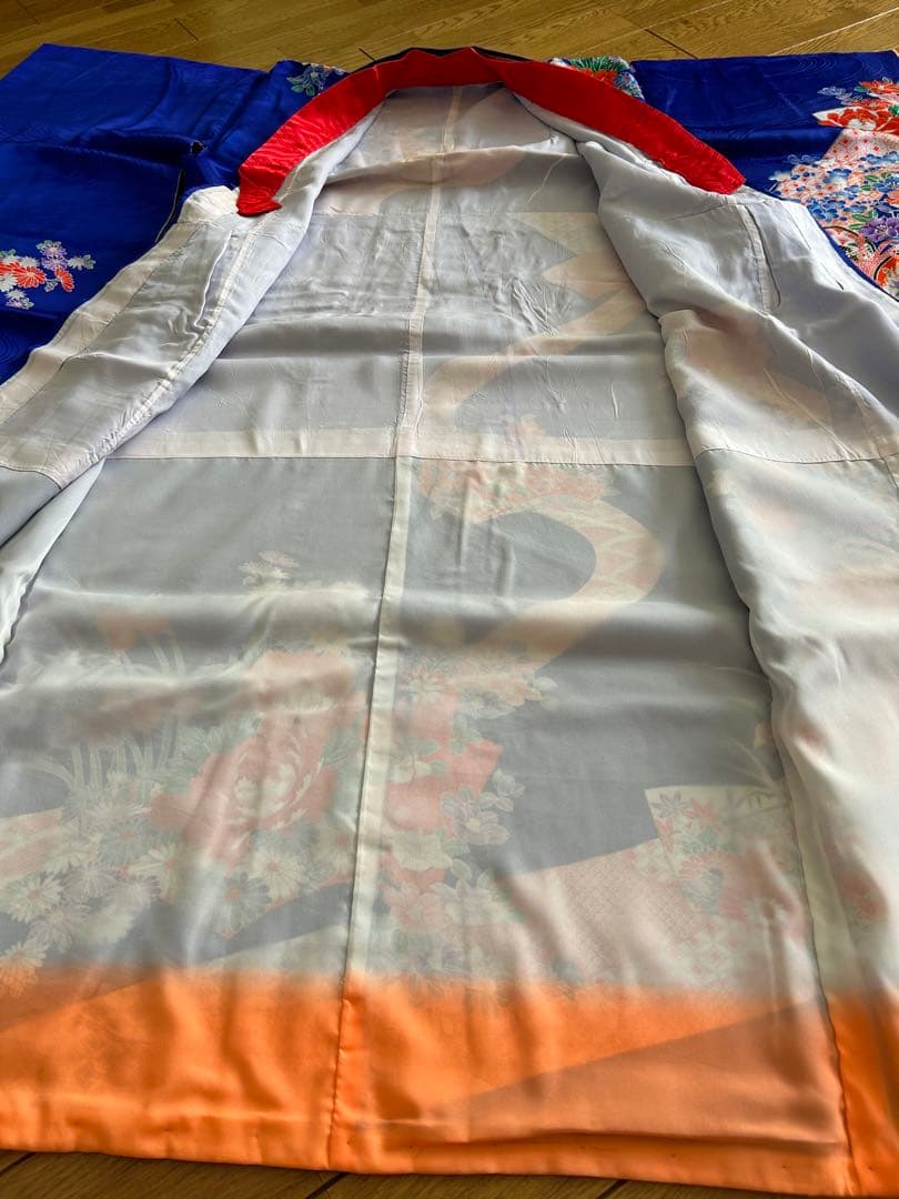 七五三　7歳　着物帯セット　正絹　レトロ　青色系