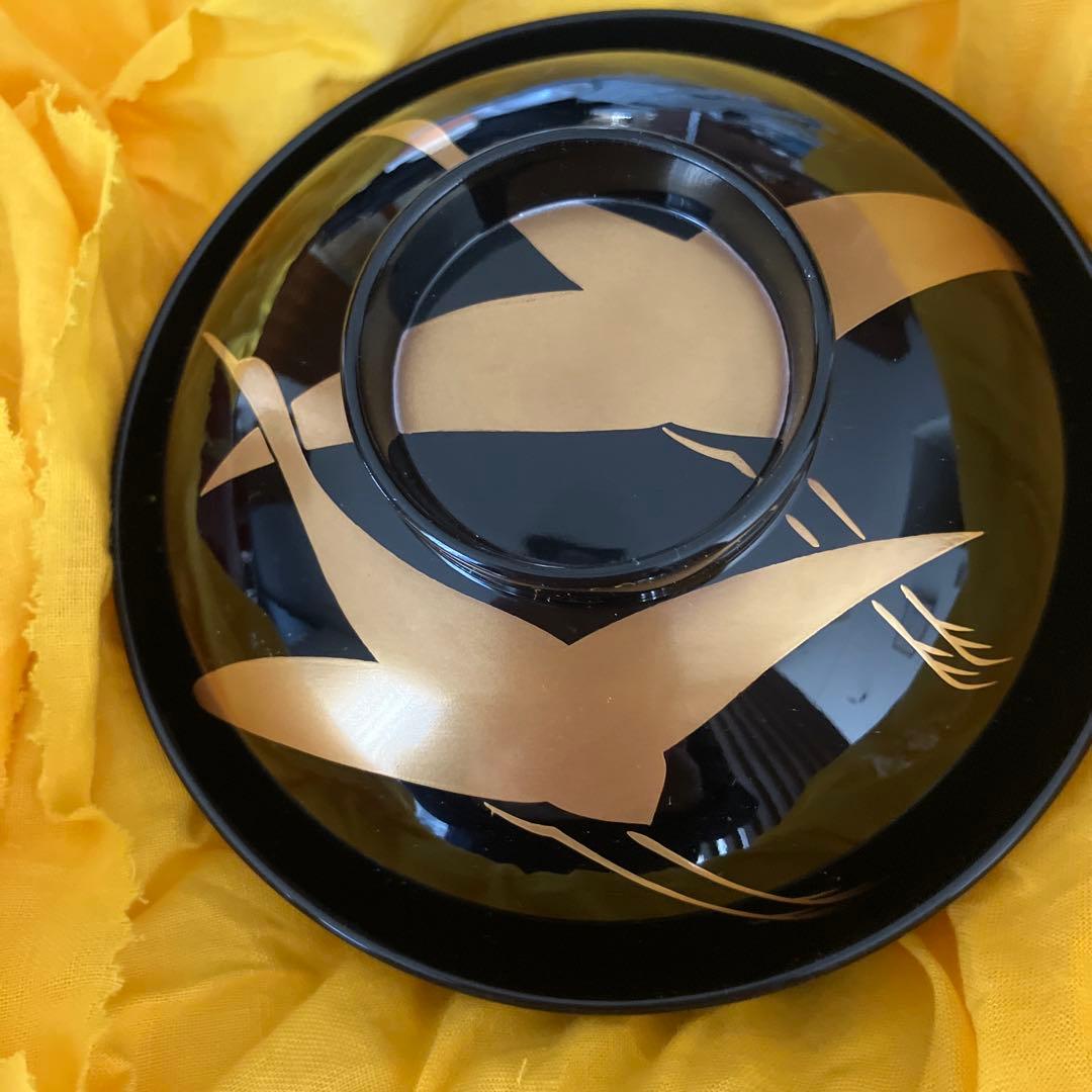 未使用　輪島塗　高州堂　蓋付　夫婦椀　鶴