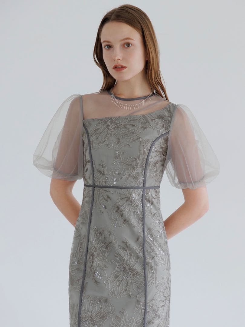 アシンメトリーシアーフラワーワンピースドレス結婚式二次会パーティー成人式デート