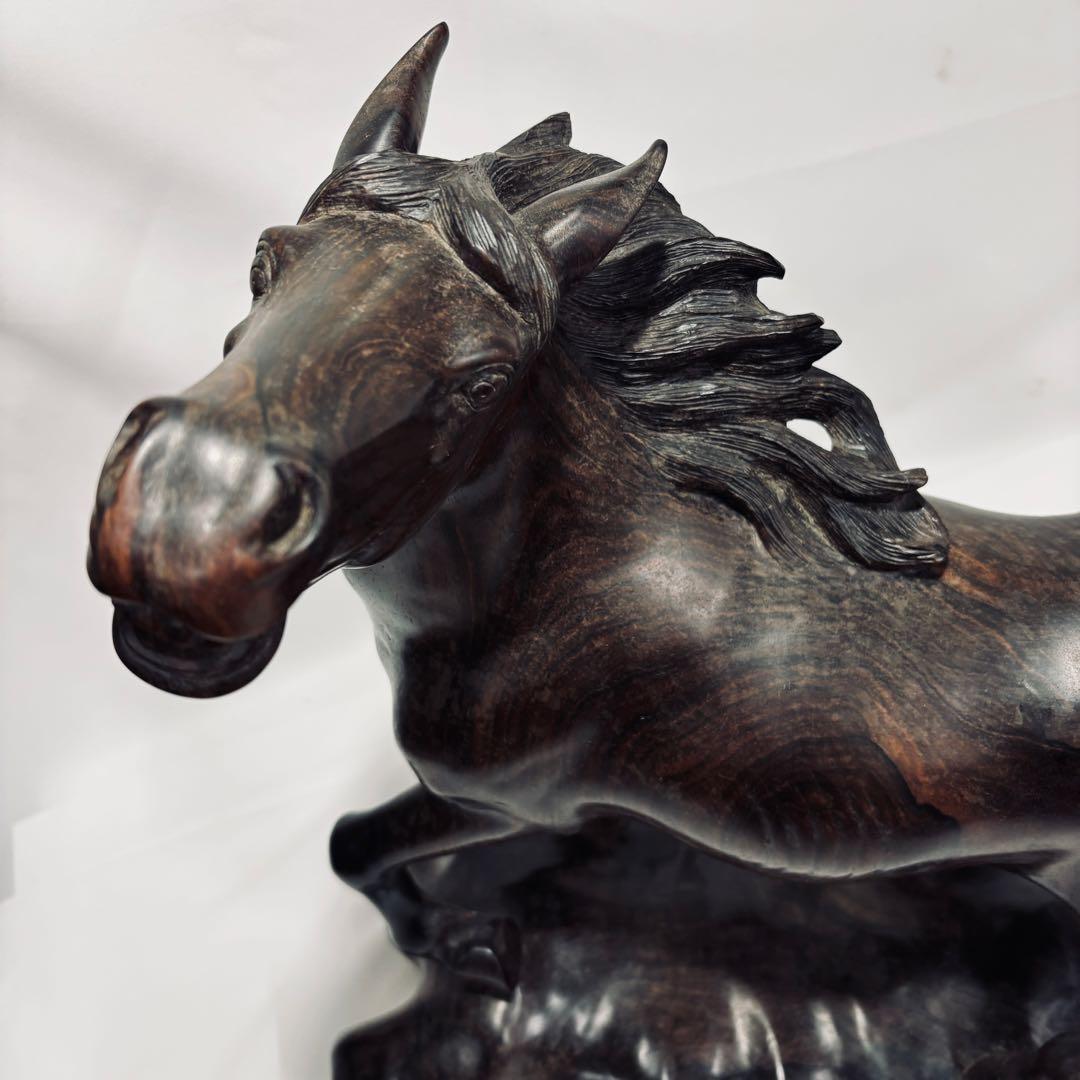 午年　木彫り 彫刻 置物 馬 女性像 セット 約60cm アンティーク オブジェ