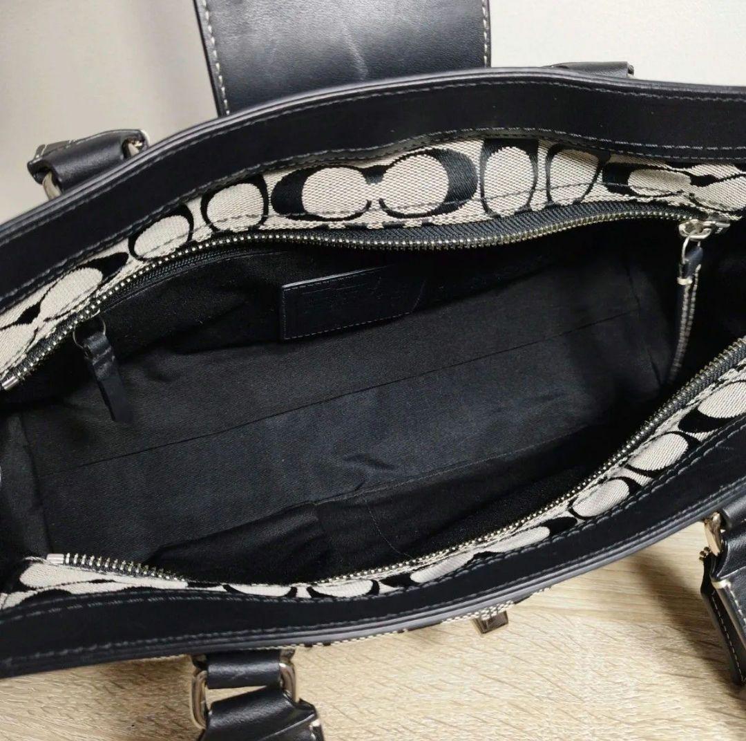 COACH コーチ シグネチャー ハンドバッグ キャンバス レザー ブラック