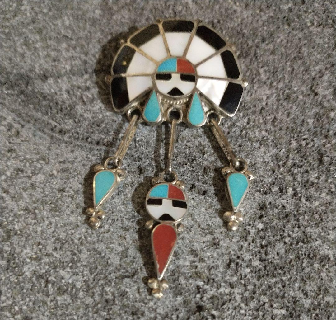 【ズニ族】太陽神 スターリングシルバー ブローチ&ペンダントトップ 作家物