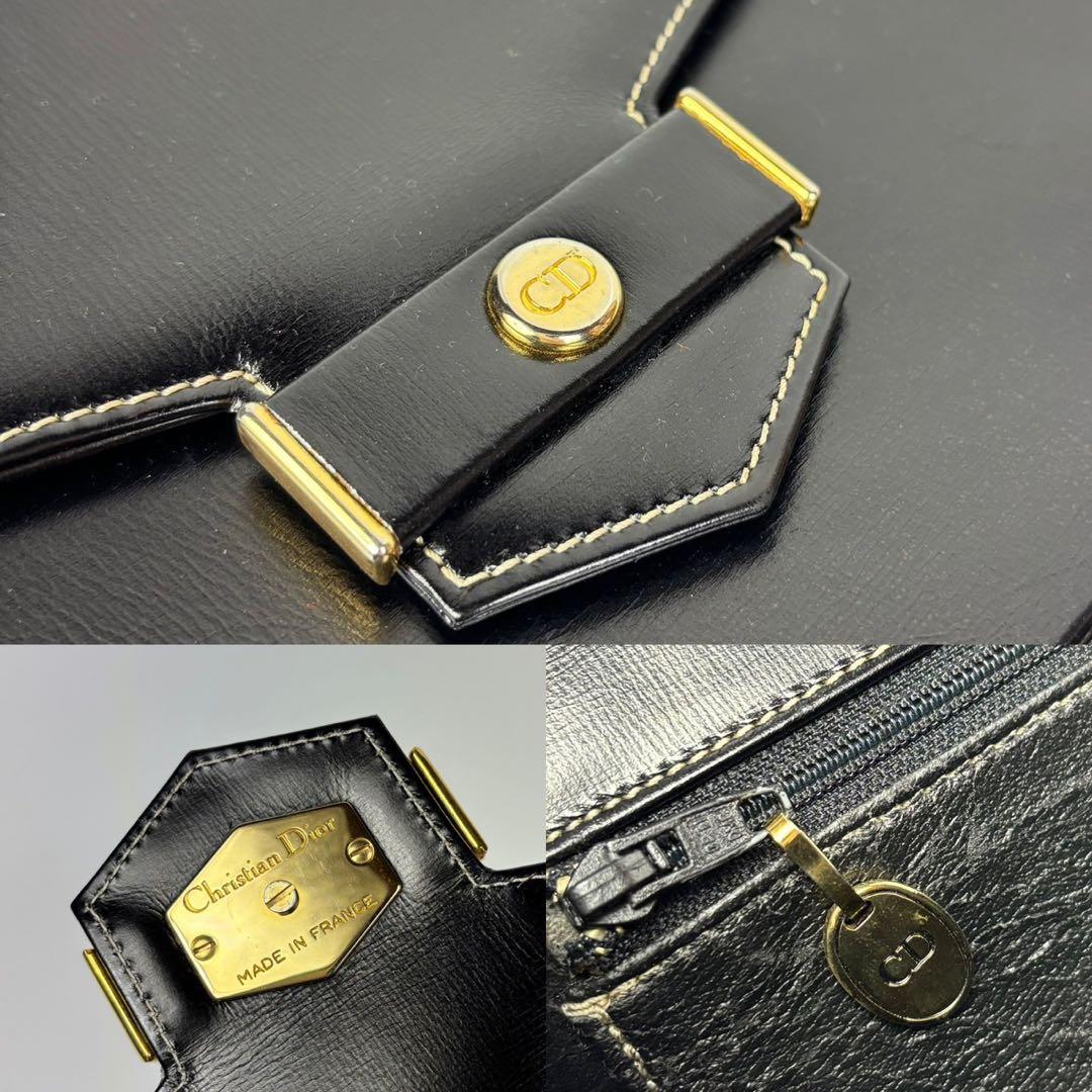 専用ディオール ショルダーバッグ CD金具 ステッチ ポシェット レザー 黒