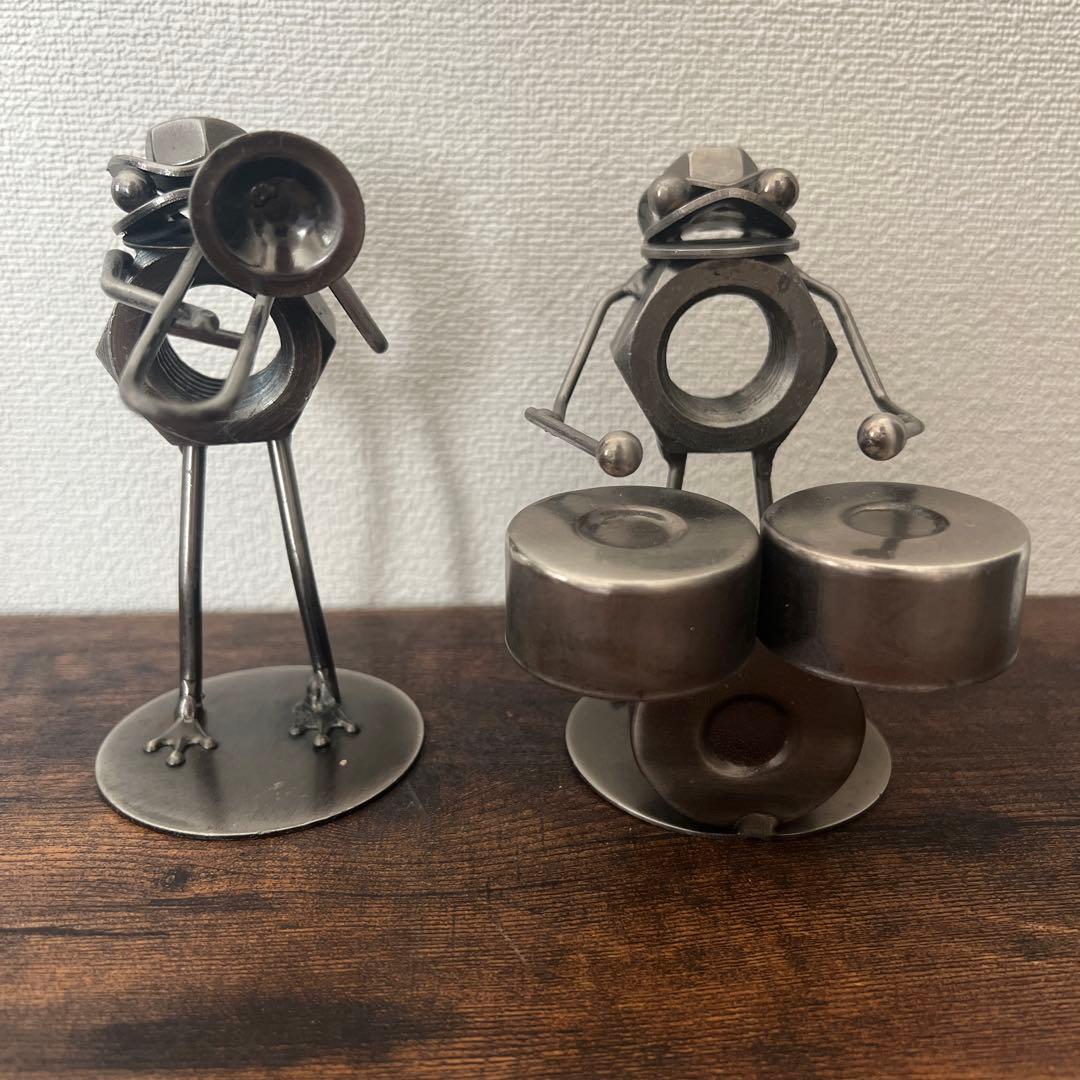 カエルの置物　ブリキ　ボルト　音楽隊　ジャンクアート　7体