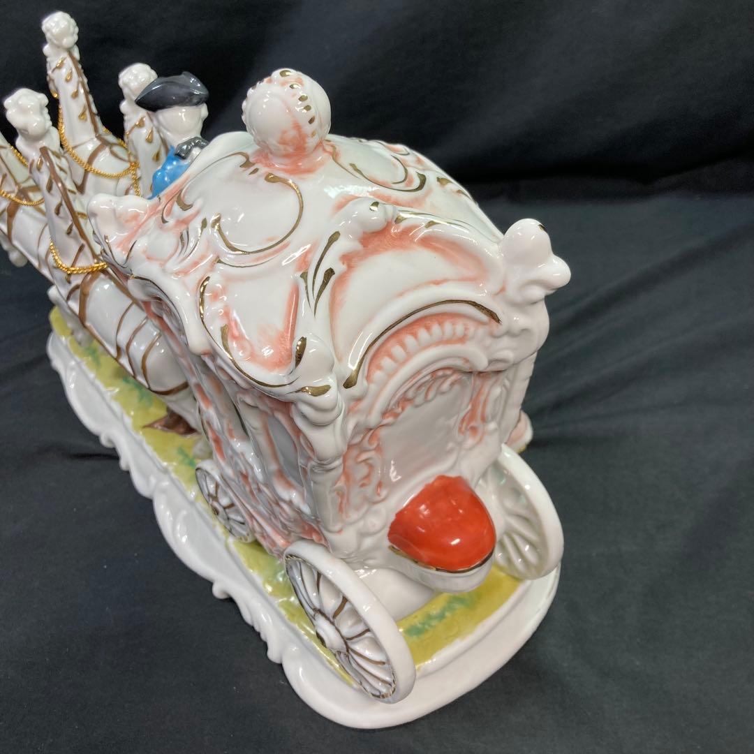 【美品】加藤工芸 4頭立て馬車 陶器置物 瀬戸マイセン