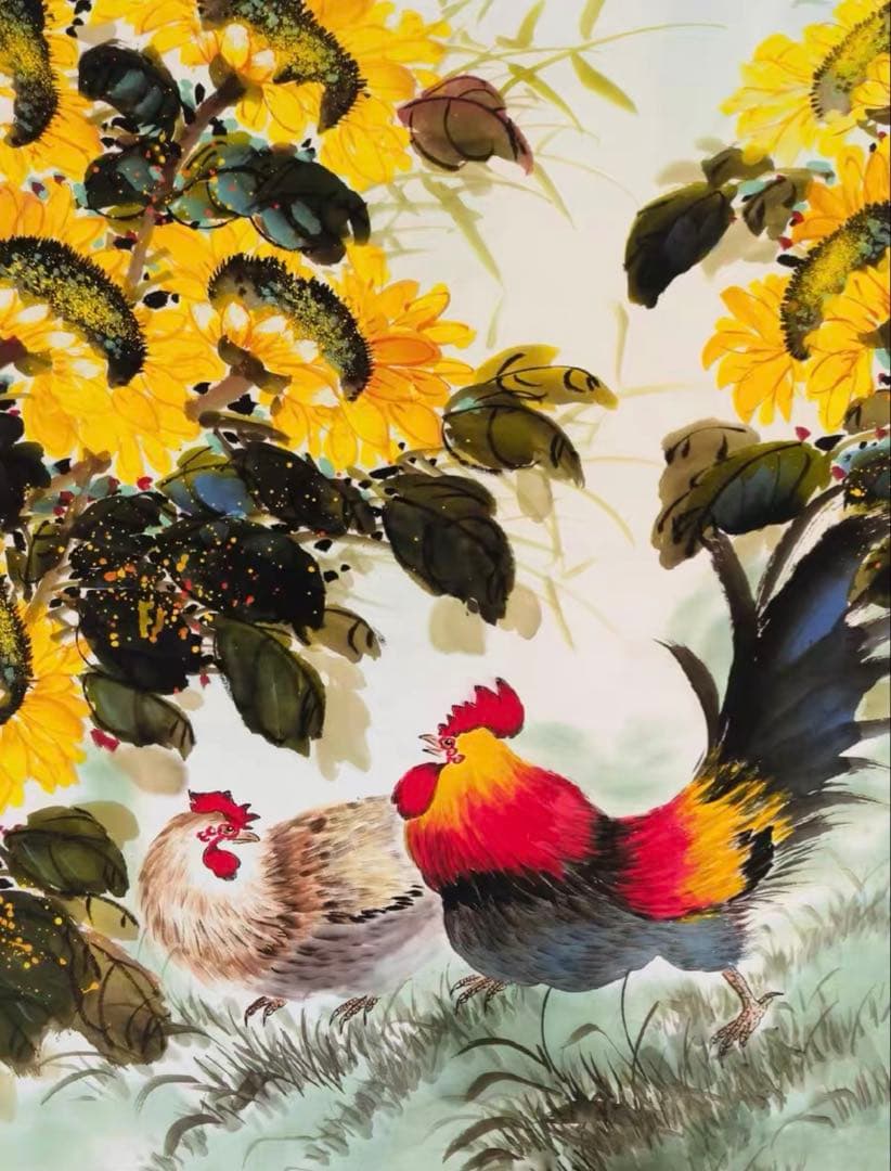 【本日特価】吉祥高照 花鳥画 掛け軸｜三尺 中堂 大幅・和室 茶室向け 実物撮影