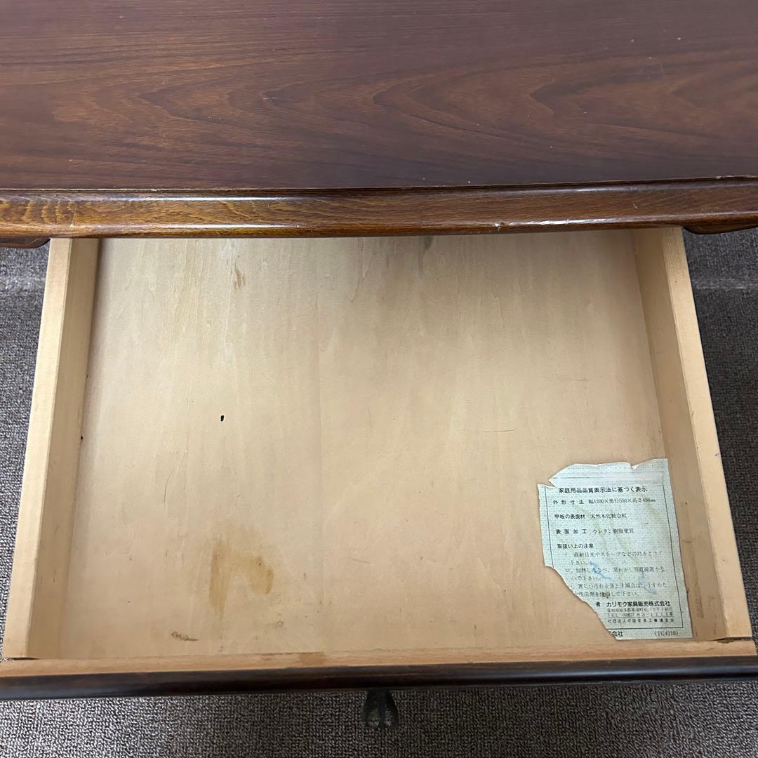 カリモク　木製 ブラウン 文机 引き出し付き　アンティーク