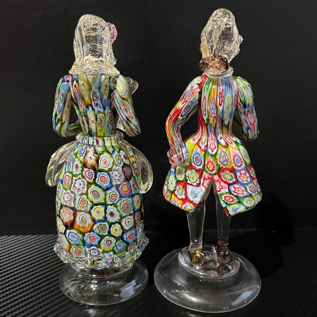 ベネチアンガラス ペア 人形 ミルフィオリ 貴族 ガラス工芸品 置物