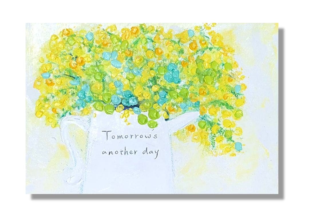 絵画　油絵　アート　原画　一点物　花　ミモザ　イエロー　可憐　SM