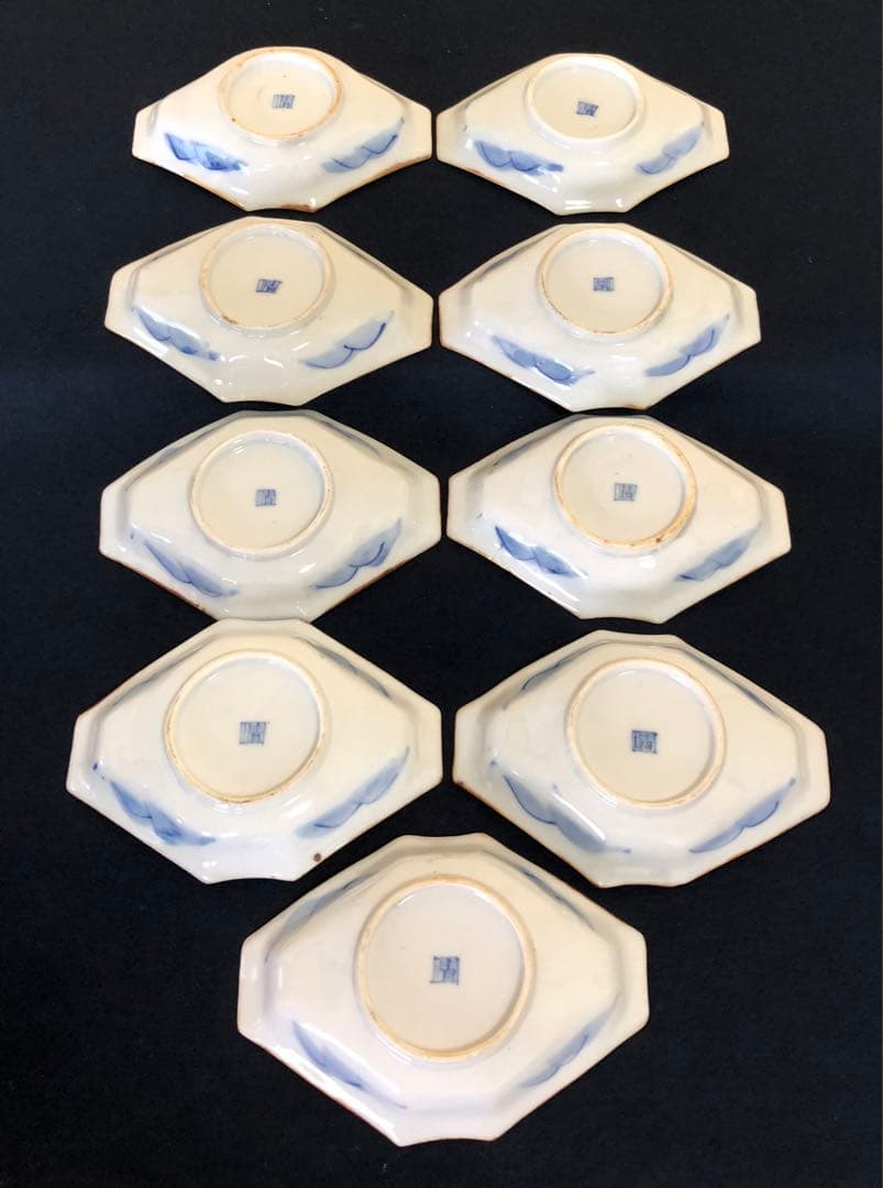 《R》伊万里 染付金彩 山水図 菱形皿9客 変形皿250714E2