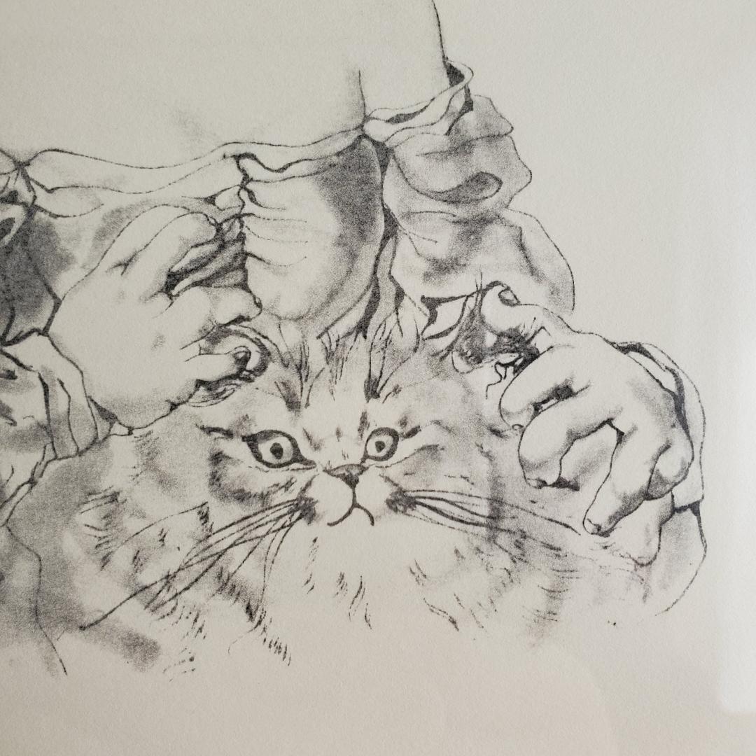 藤田嗣治 猫と少女 1951 Paris 石版画 リトグラフ 君代コレクション