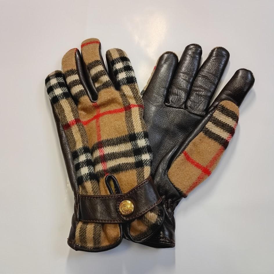 【BURBERRY】チェック柄カーフレザー手袋 M イタリア製