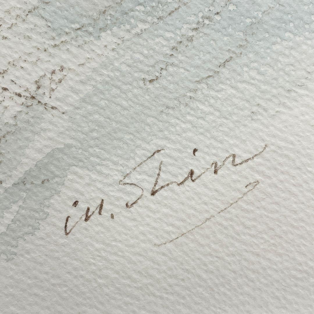 【真作】進徹　赤いリボンの裸婦　水彩、パステル画