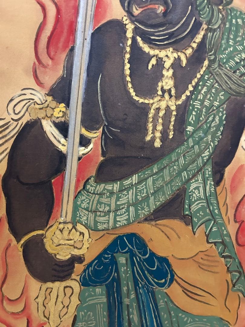 希少品・額装付 不動明王 仏画 アンティーク 130cm×60cm 開運・魔除け