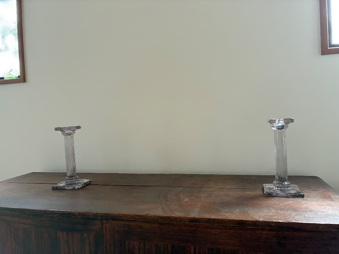 英国アンティーク　ガラス燭台ペア　キャンドルスタンド