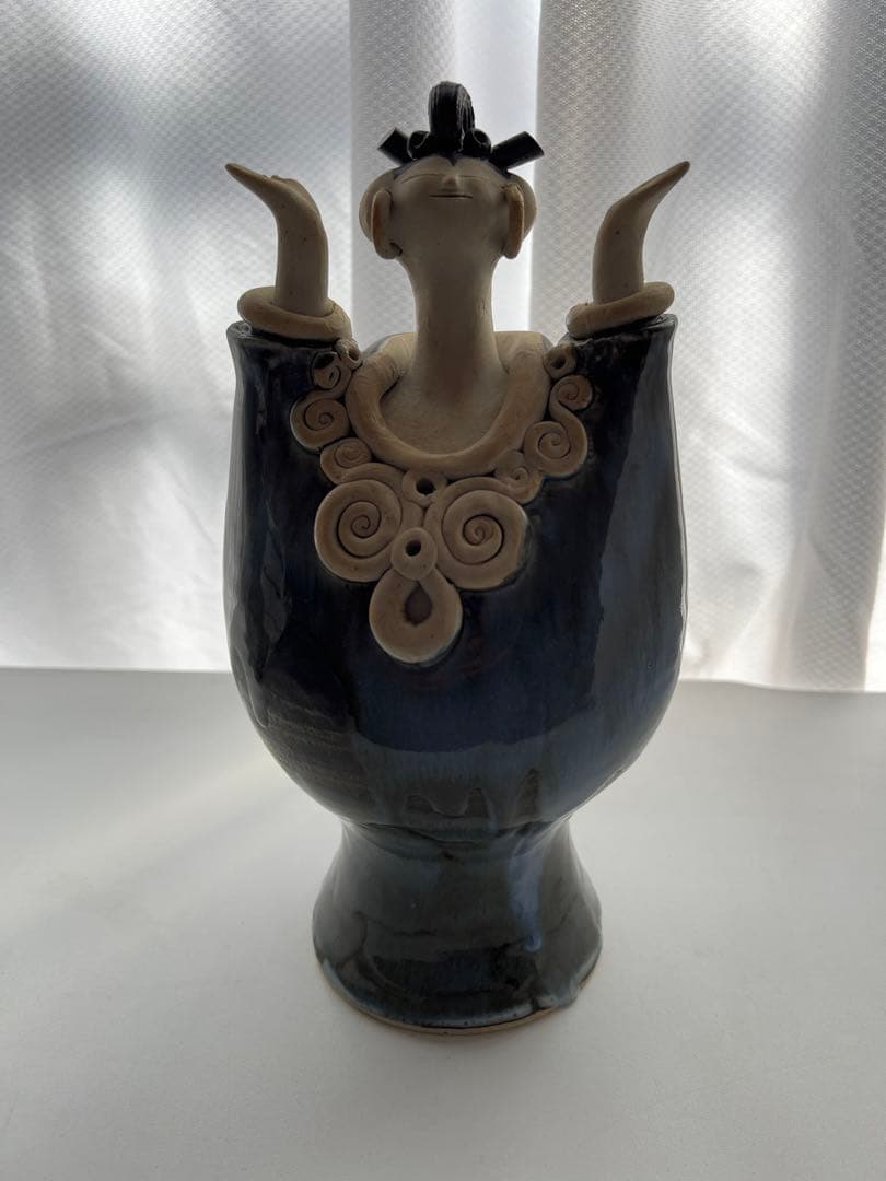 【美品】森元青芳 砥部焼　壺人形　青芳窯　念ずれば花ひらく