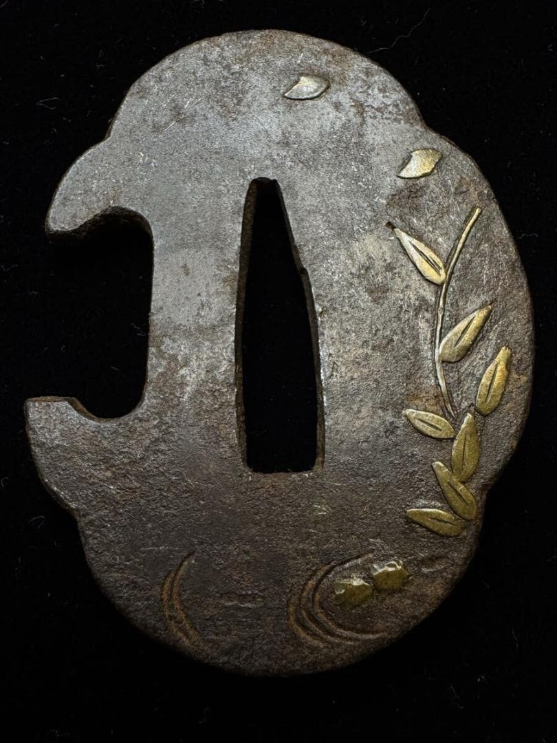 無銘 鉄地水草図鐔 鍔 拵 日本刀 刀装具 骨董 古美術 江戸時代 時代物