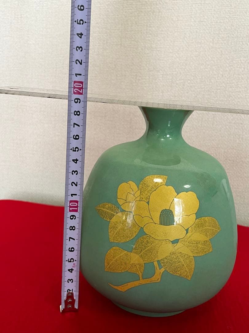 【年末特価】 人間国宝 吉田美統 釉裏金彩 椿文 花生 Y29 共箱 共布 真作