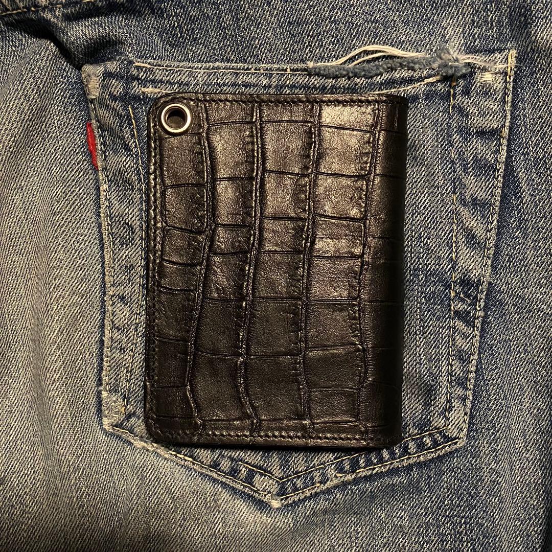 お札が折れない！ミドルトラッカーウォレット クロスボールコンチョ シルバー925