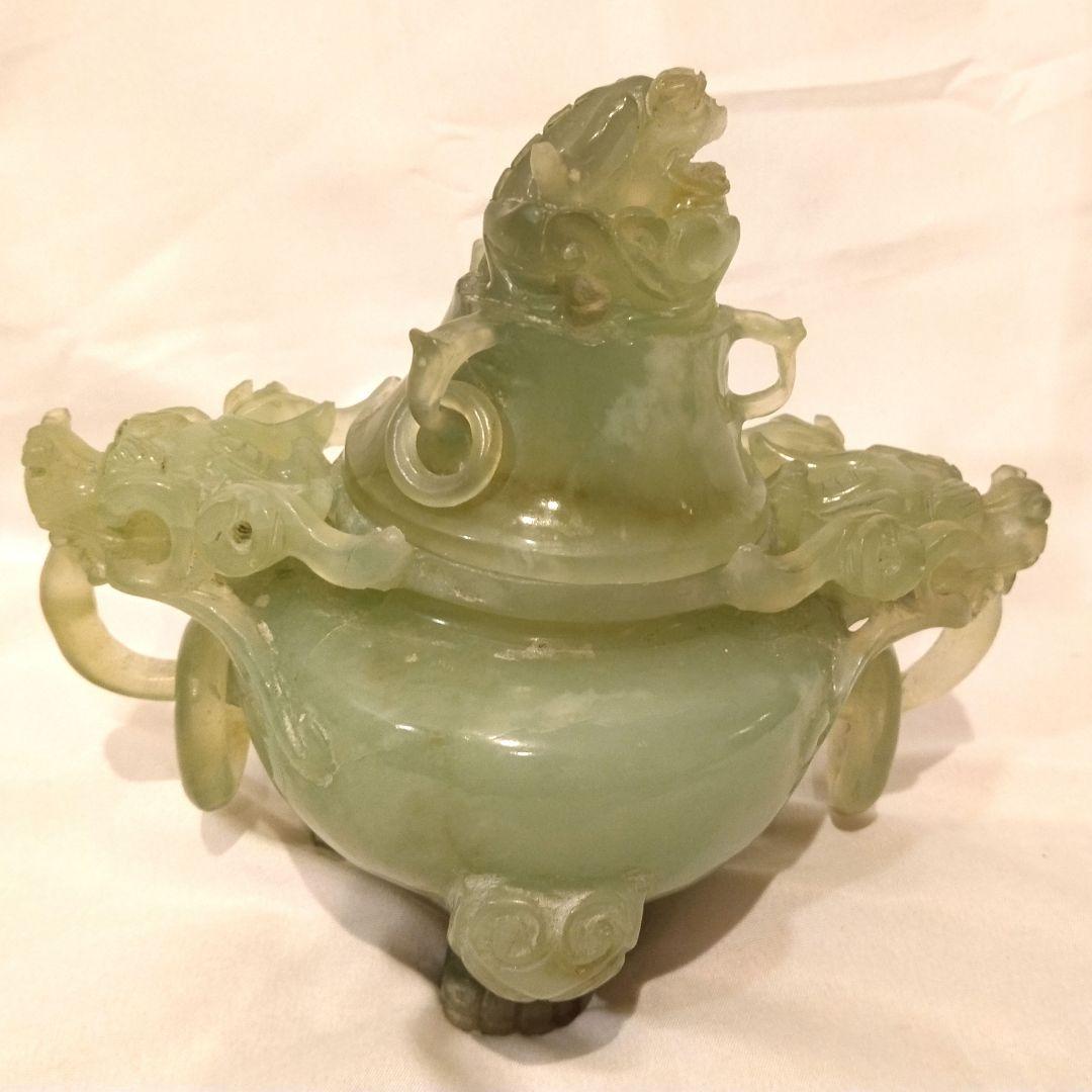 翡翠 三足香炉 龍