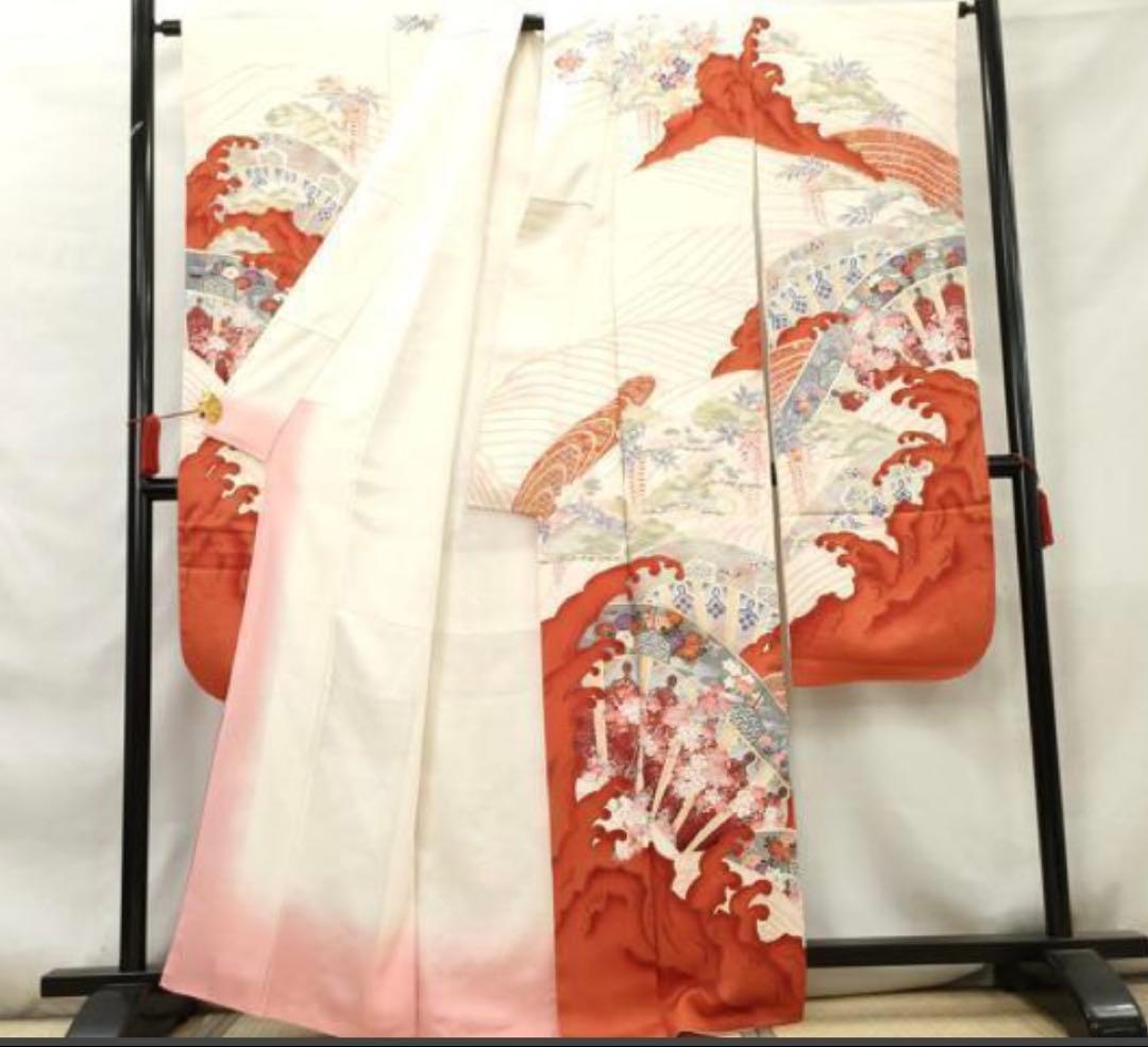 振袖 フルセット6点サイズM〜Ｌ駒刺繍　片輪車吉祥花文　金銀彩　正絹