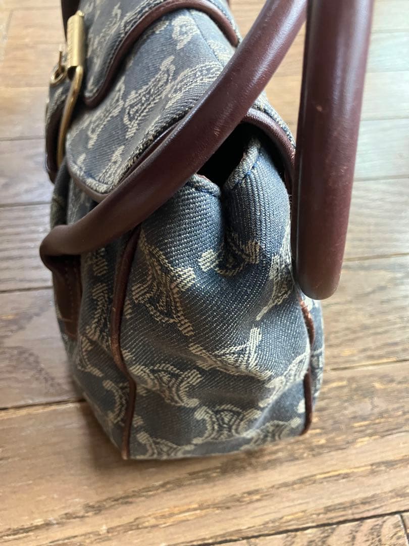 稀少 ヴィンテージ CELINEパリマカダムデニムハンドバッグ キャンバスレザー