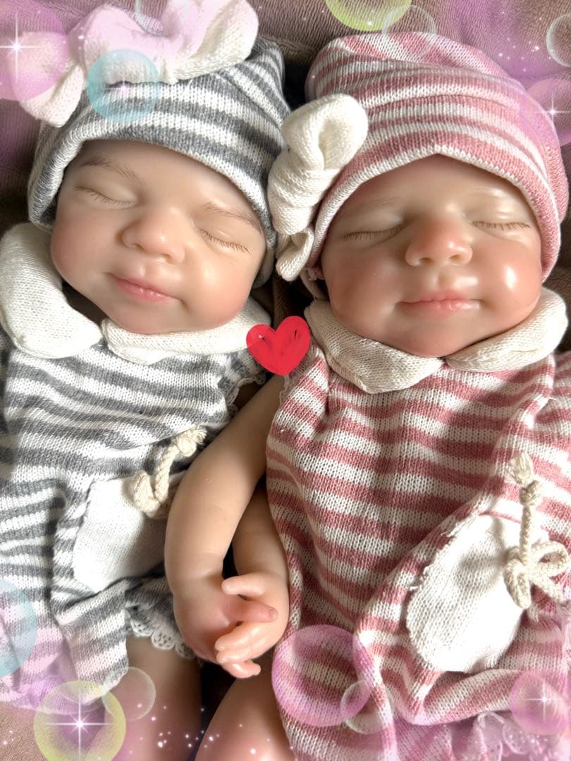 ★新品★リボーンドール フルシリコン 仲良し双子ベビーちゃん♥女の子33cm