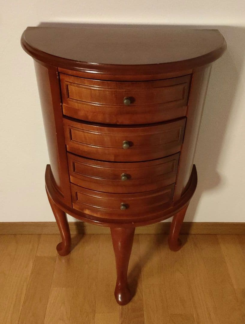 アンティーク調 木製 猫脚 ジュエリーチェスト 4段 半円 猫足 3本足