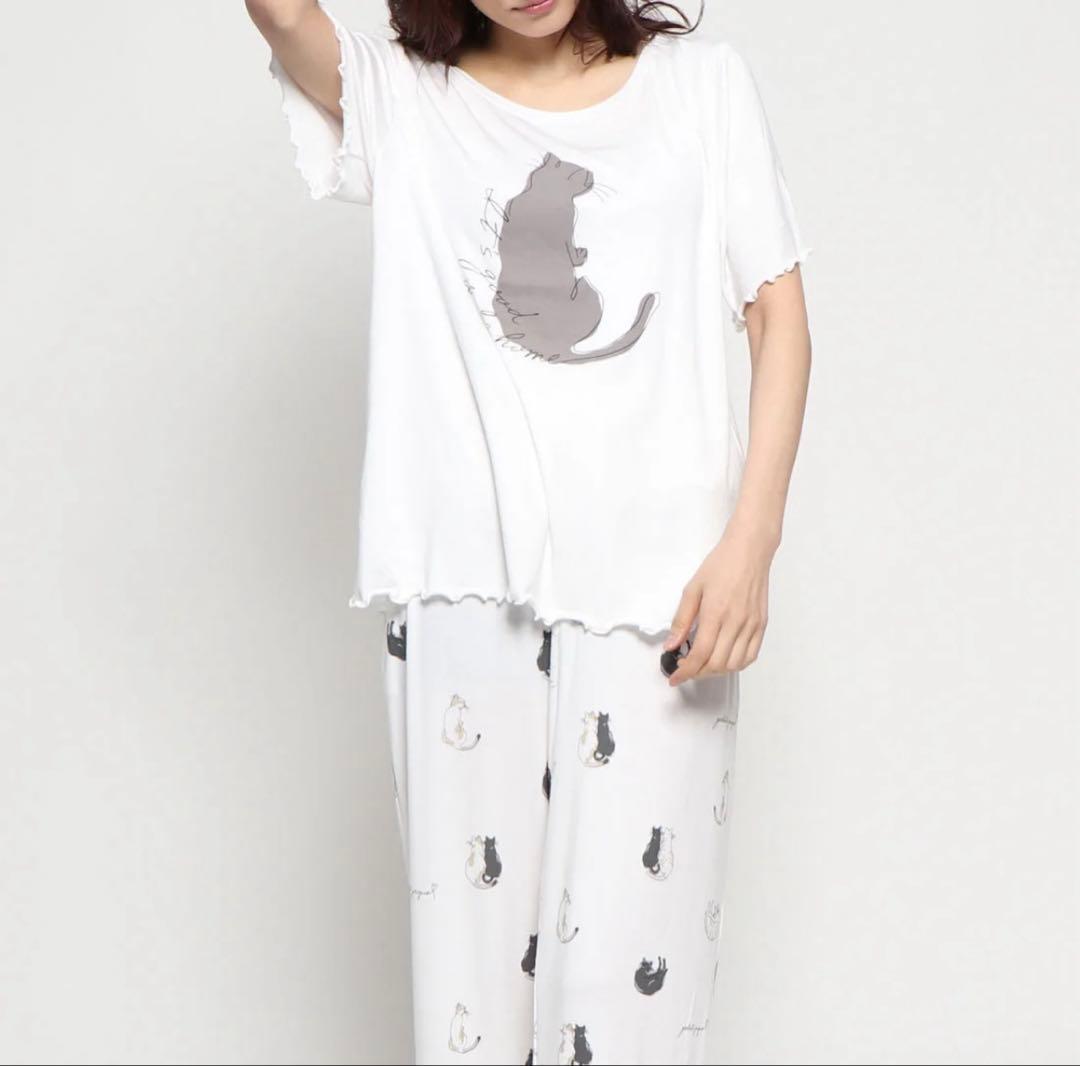 ジェラートピケ キャットTシャツ キャットロングパンツ セットアップ