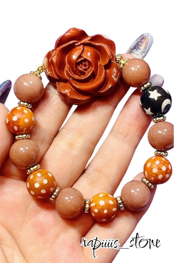 レッドジャスパー×薔薇×アラシャン×満天天珠×日月星天珠 猫ちゃん太極石2点