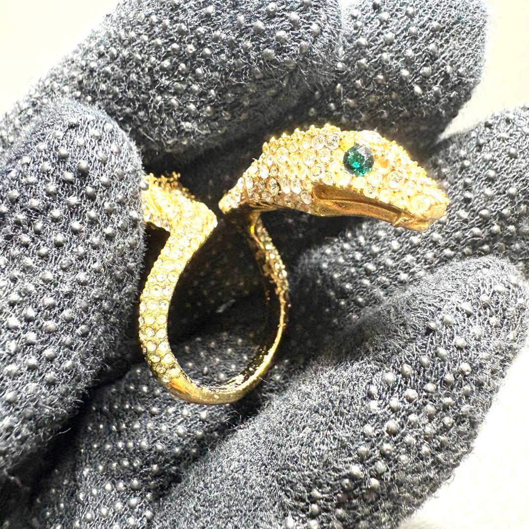 未使用保管品/希少✨グッチ 指輪 リング ラインストーン ヘビ スネーク