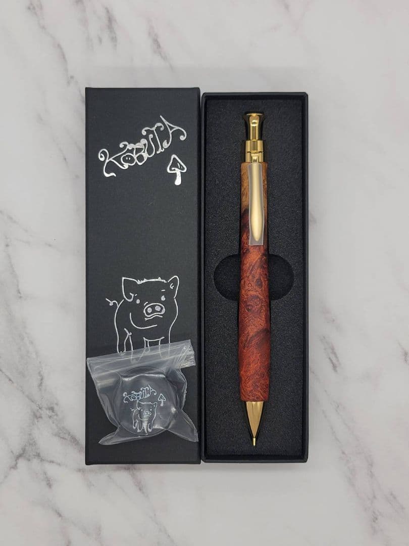 新品　こぶた工房　極上花梨瘤　紅白　シャープペンシル0.5　ゴールド金具