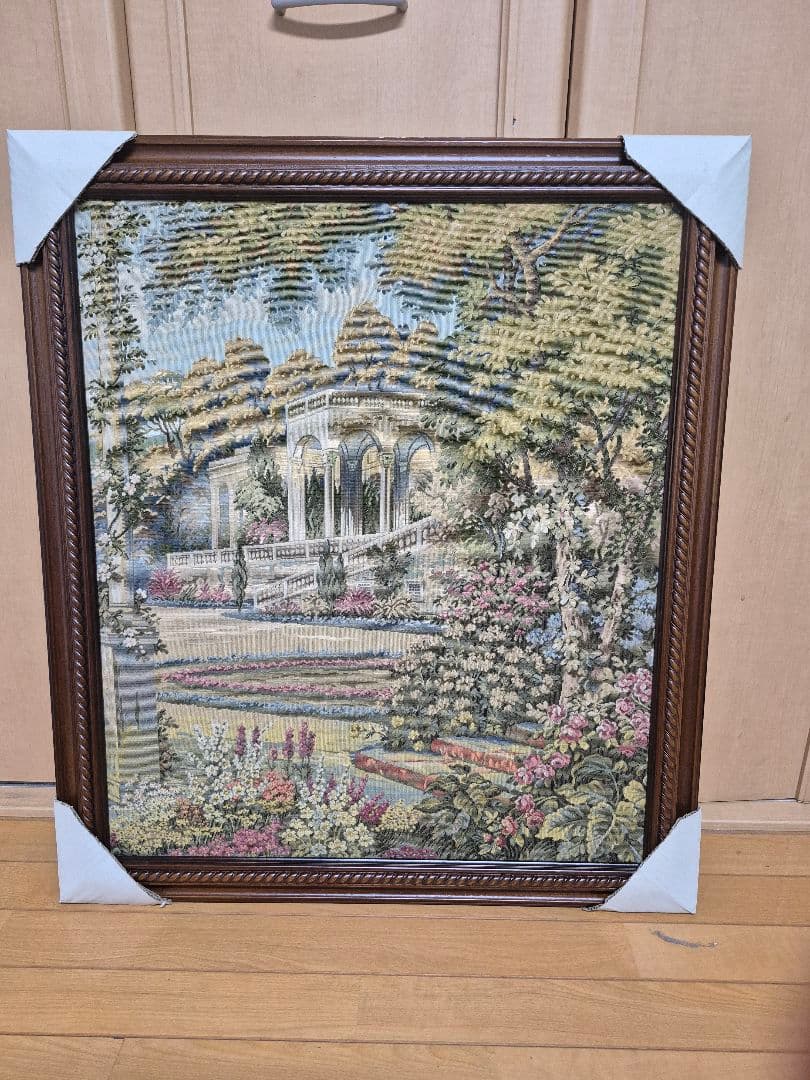 ゴブラン織り　72×82㎝ 庭園風景 絵画 ブラウンフレーム