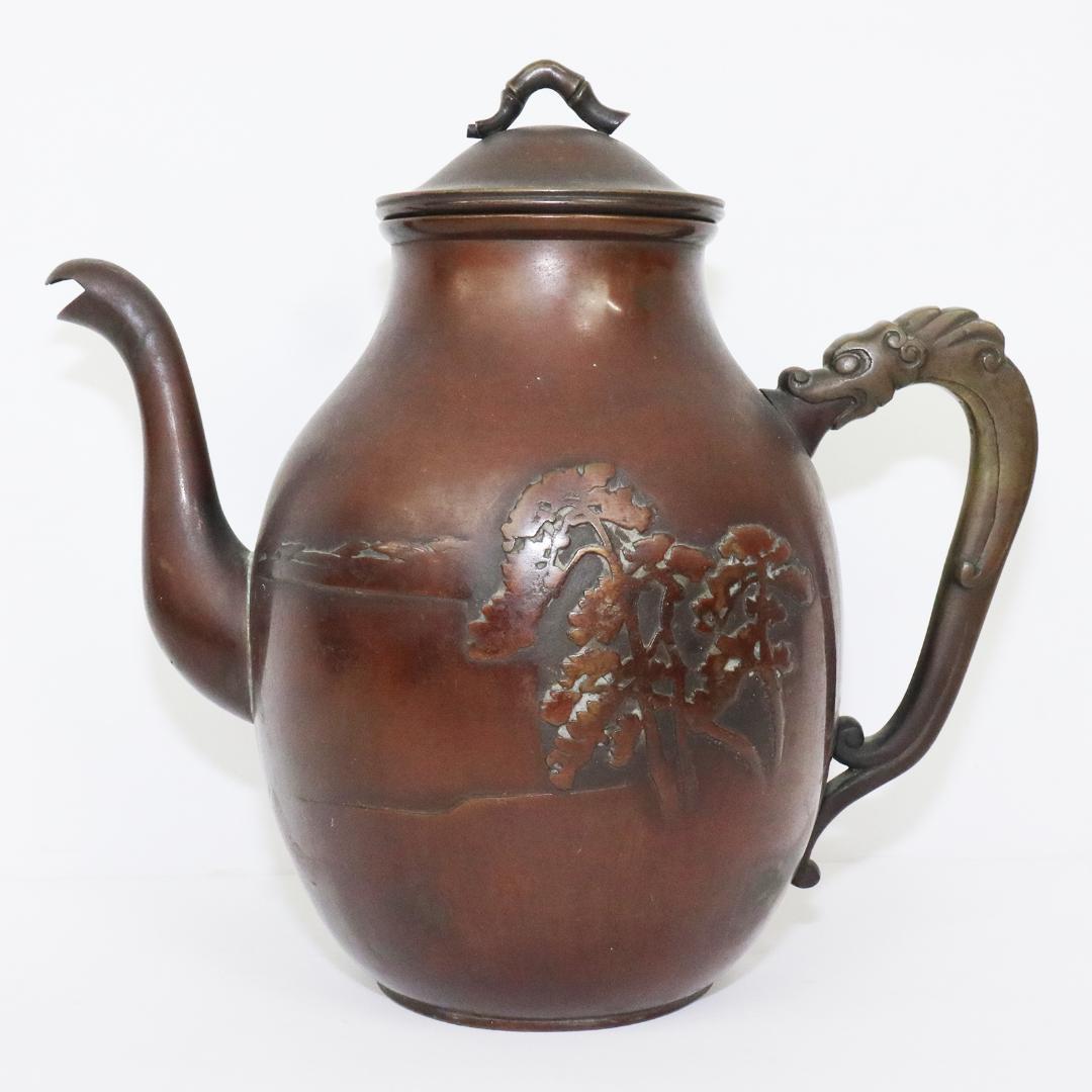 昌晴正 銅波龍彫刻水注