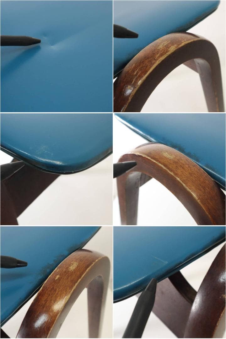 値下秋田木工 剣持勇 スタッキングスツール No.202 ブルー PVC 04