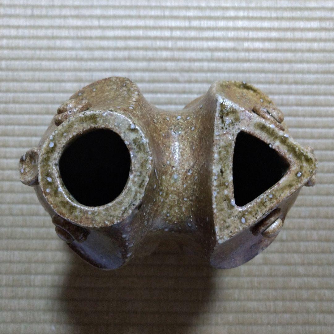 河井創太　灰釉双魚扁壷　桐共箱　黄布・栞付き