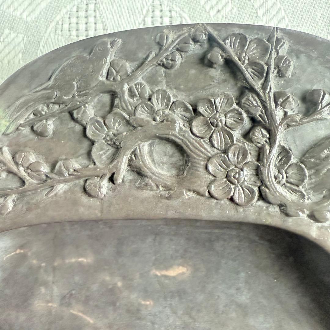 超限定出品18日20時‼️旧家蔵出端渓硯『梅雀陽刻硯』」唐木箱と蓋証明書付1点⑤