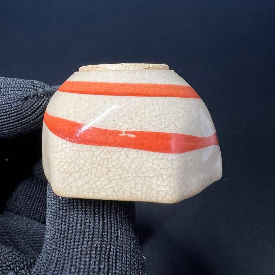 江戸末期〜明治 古陶 六角酒盃 渦巻文 貫入景色 数寄者好み ぐい呑◎古美術庵々