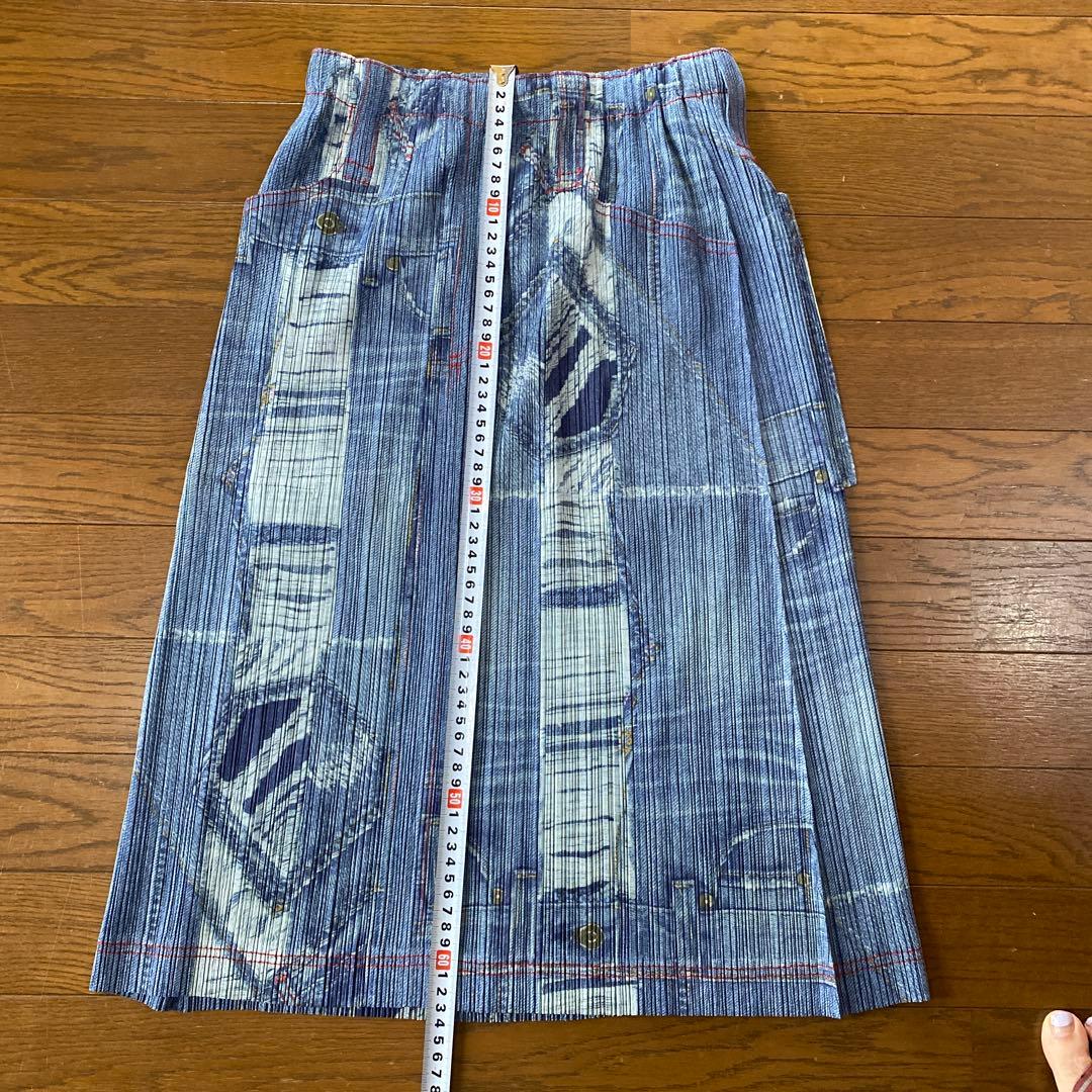 プリーツプリーズイッセイミヤケ　厚地デニム柄スカート 稀少！！！