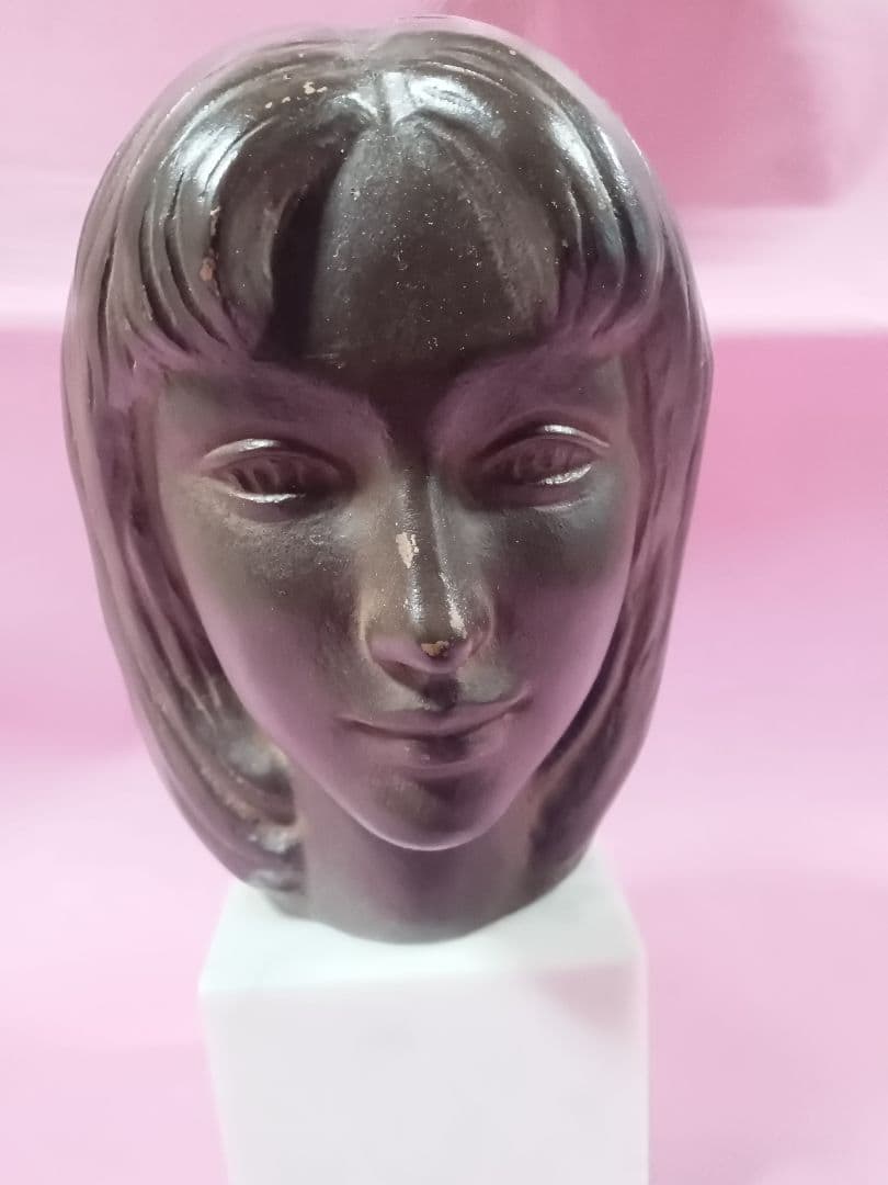 船越保武作　ブロンズ像　\"K嬢\"　銘有　高さ21センチ 彫刻オブジェ