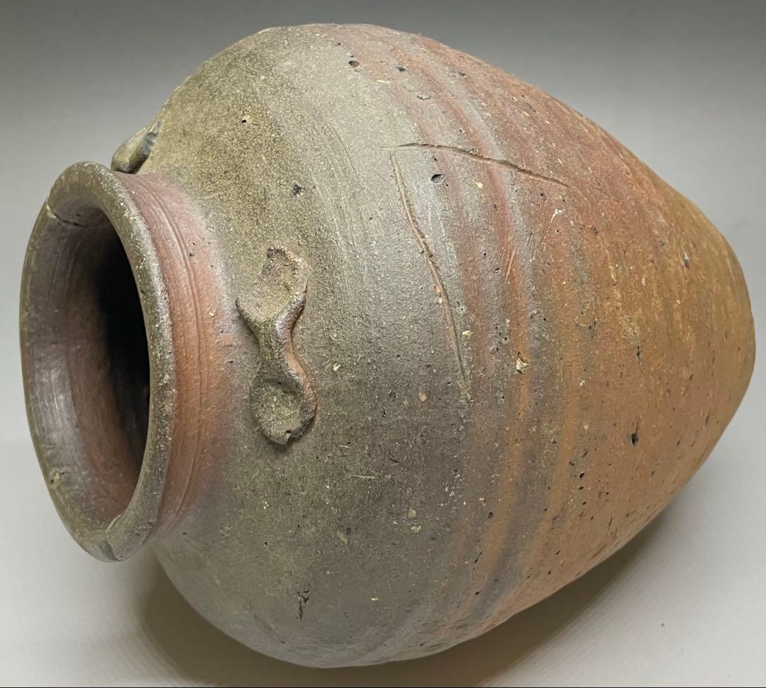 古備前　室町〜桃山時代　三耳壺　種壺　窯印有　箱付(四方桟盛蓋) 　y312